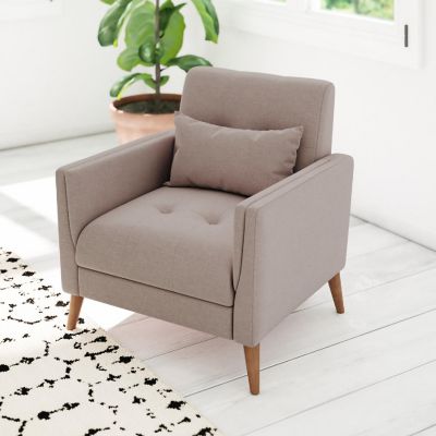 Emma + Oliver Coda Mid-Century Modern Armchair - Taupe Tufted Fabric Upholstery - Pocket Spring Support - Wooden Legs - 500 lbs. Static Weight Capacity Image 1