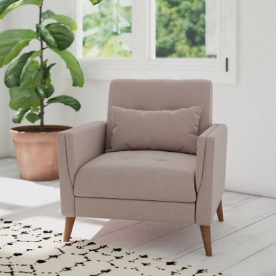 Emma + Oliver Coda Mid-Century Modern Armchair - Taupe Tufted Fabric Upholstery - Pocket Spring Support - Wooden Legs - 500 lbs. Static Weight Capacity Image 2