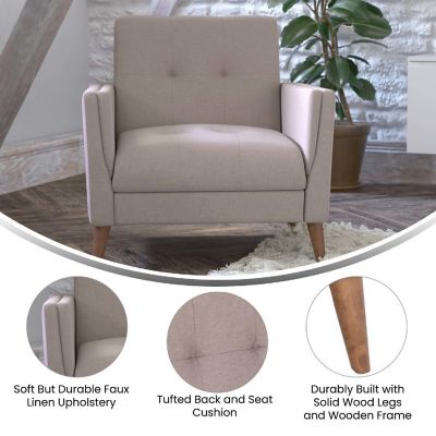 Emma + Oliver Coda Mid-Century Modern Armchair - Taupe Tufted Fabric Upholstery - Pocket Spring Support - Wooden Legs - 500 lbs. Static Weight Capacity Image 3