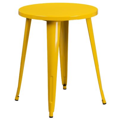 Emma + Oliver Commercial 24" Round Yellow Metal Indoor-Outdoor Table Set with 2 Cafe Chairs Image 3