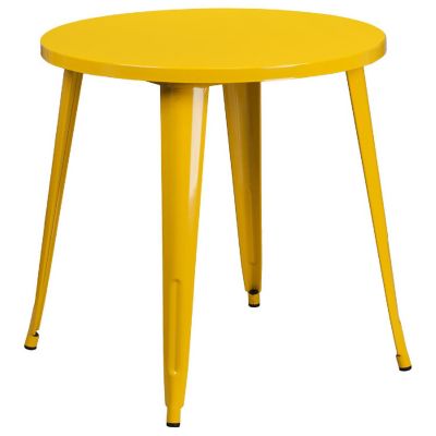 Emma + Oliver Commercial 30" Round Yellow Metal Indoor-Outdoor Table Set with 2 Cafe Chairs Image 3