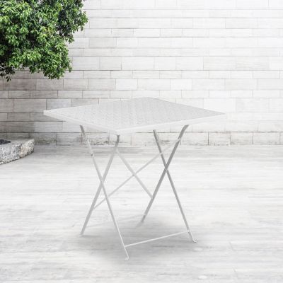 Emma + Oliver Commercial Grade 28" Square White Indoor-Outdoor Steel Folding Patio Table Image 1