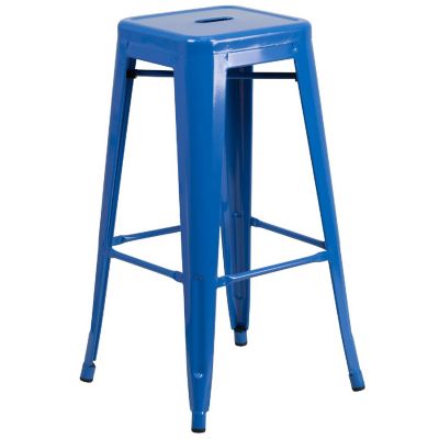 Emma + Oliver Commercial Grade 30"H Backless Blue Metal Indoor-Outdoor Barstool, Square Image 1