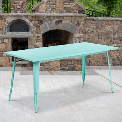 Emma + Oliver Commercial Grade 31.5" x 63" Rectangular Mint Green Metal Indoor-Outdoor Table Image 1