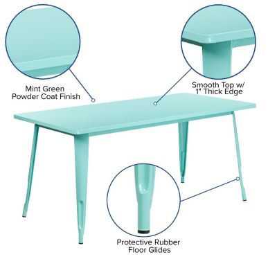 Emma + Oliver Commercial Grade 31.5" x 63" Rectangular Mint Green Metal Indoor-Outdoor Table Image 2