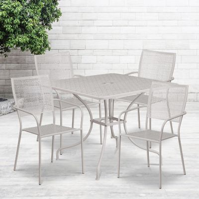 Emma + Oliver Commercial Grade 35.5" Square Light Gray Patio Table Set-4 Square Back Chairs Image 1