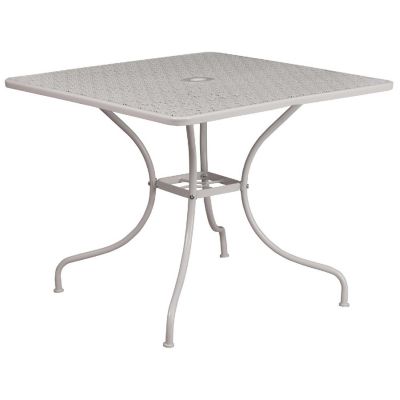 Emma + Oliver Commercial Grade 35.5" Square Light Gray Patio Table Set-4 Square Back Chairs Image 3
