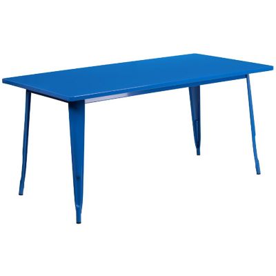 Emma + Oliver Commercial Grade Rectangular Blue Metal Indoor-Outdoor Table Set-6 Stack Chairs Image 3