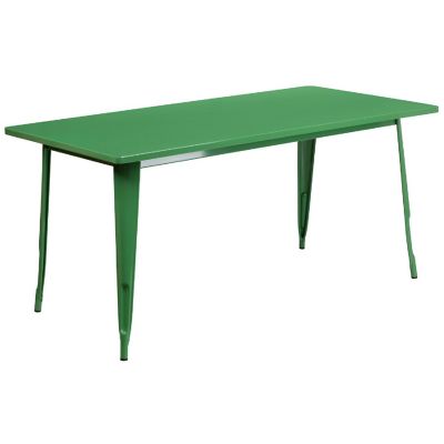 Emma + Oliver Commercial Grade Rectangular Green Metal Indoor-Outdoor Table Set-4 Stack Chairs Image 3