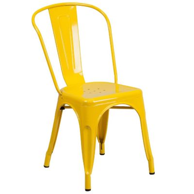 Emma + Oliver Commercial Grade Yellow Metal Indoor-Outdoor Stackable Chair Image 1