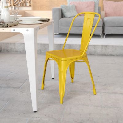 Emma + Oliver Commercial Grade Yellow Metal Indoor-Outdoor Stackable Chair Image 1