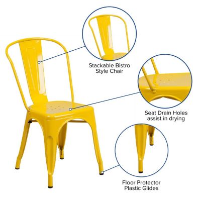 Emma + Oliver Commercial Grade Yellow Metal Indoor-Outdoor Stackable Chair Image 2