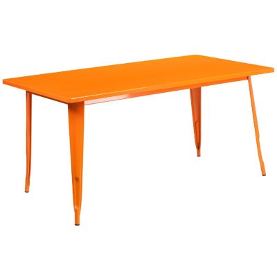 Emma + Oliver Commercial Rectangular Orange Metal Indoor-Outdoor Table Set-4 Stack Chairs Image 3