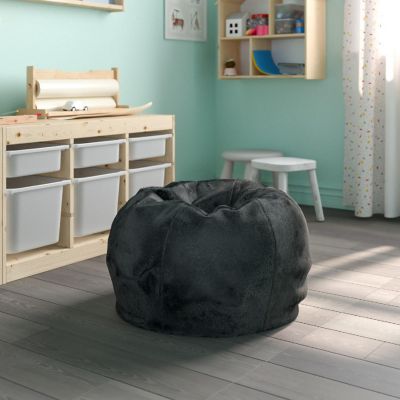 Emma + Oliver Daisy Small Black Furry Bean Bag Chair for Kids and Teens Image 1