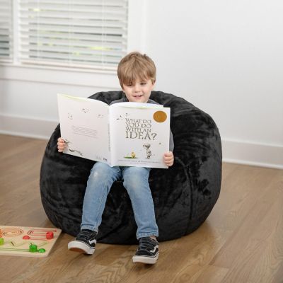 Emma + Oliver Daisy Small Black Furry Bean Bag Chair for Kids and Teens Image 3