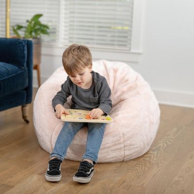 Emma + Oliver Daisy Small Blush Furry Bean Bag Chair for Kids and Teens Image 3
