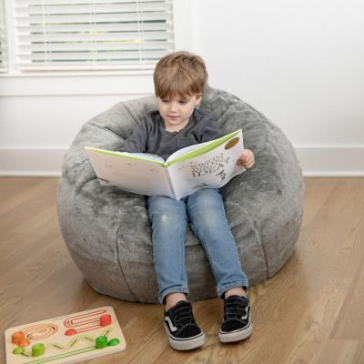 Emma + Oliver Daisy Small Gray Furry Bean Bag Chair for Kids and Teens Image 3