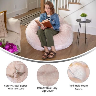Emma + Oliver Denver Oversized Blush Furry Bean Bag Chair for Kids and Adults Image 2