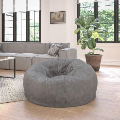 Emma + Oliver Denver Oversized Gray Furry Bean Bag Chair for Kids and Adults Image 1