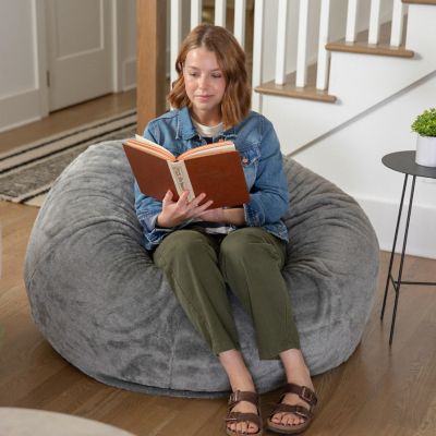 Emma + Oliver Denver Oversized Gray Furry Bean Bag Chair for Kids and Adults Image 3