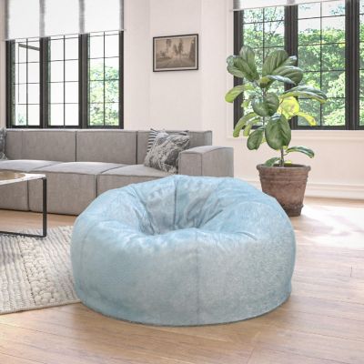 Emma + Oliver Denver Oversized Teal Furry Bean Bag Chair for Kids and Adults Image 1