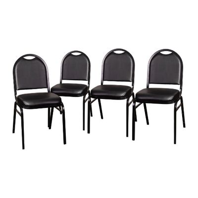 Emma + Oliver Dymoke Dome Back Banquet Chair - Black Vinyl Upholstery -Black Metal Frame - 500 lbs. Static Weight Capacity - No Assembly Required - Set of 4 Image 1