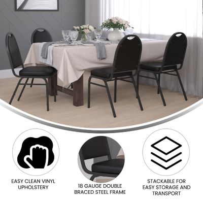 Emma + Oliver Dymoke Dome Back Banquet Chair - Black Vinyl Upholstery -Black Metal Frame - 500 lbs. Static Weight Capacity - No Assembly Required - Set of 4 Image 3