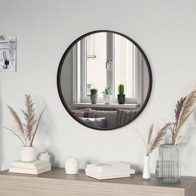 Emma + Oliver Edirne 27.5" Round Wall Mounted Mirror - Brushed Bronze Metal Frame - Silver Backing - Shatterproof Glass - Ready to Hang - Wall Anchors Included Image 1