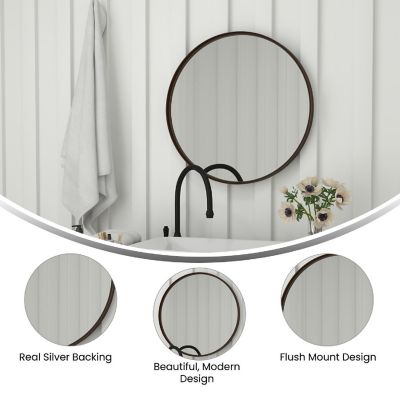 Emma + Oliver Edirne 27.5" Round Wall Mounted Mirror - Brushed Bronze Metal Frame - Silver Backing - Shatterproof Glass - Ready to Hang - Wall Anchors Included Image 3