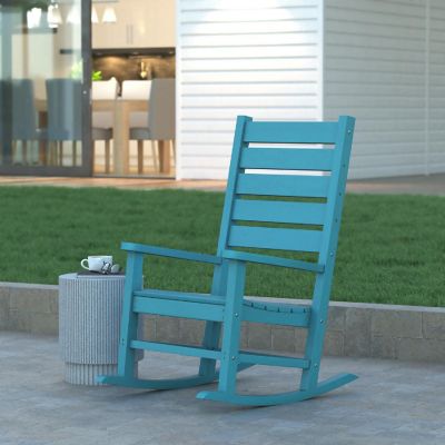 Emma + Oliver Florian Commercial Grade Outdoor Rocking Chair, All-Weather HDPE Indoor/Outdoor Rocker, Blue Image 1