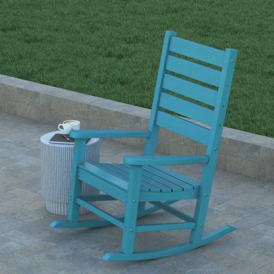 Emma + Oliver Florian Commercial Grade Outdoor Rocking Chair, All-Weather HDPE Indoor/Outdoor Rocker, Blue Image 2