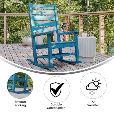 Emma + Oliver Florian Commercial Grade Outdoor Rocking Chair, All-Weather HDPE Indoor/Outdoor Rocker, Blue Image 3