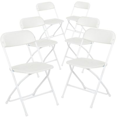 Emma + Oliver Folding Chair - White Plastic - 6 Pack  650LB Weight Capacity Comfortable Event Chair - Lightweight Folding Chair Image 1