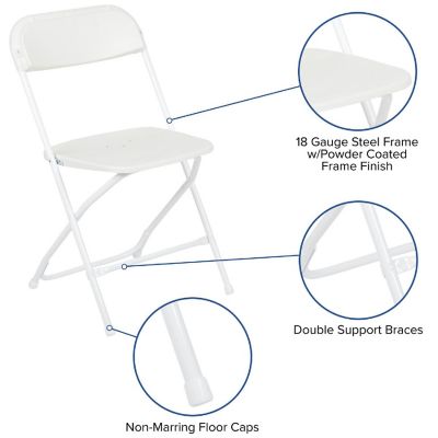 Emma + Oliver Folding Chair - White Plastic - 6 Pack  650LB Weight Capacity Comfortable Event Chair - Lightweight Folding Chair Image 2