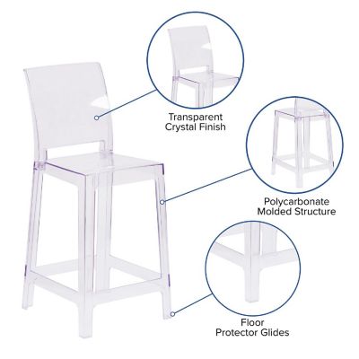 Emma + Oliver Ghost Counter Stool with Square Back in Transparent Crystal Image 2