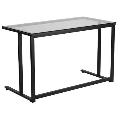 Emma + Oliver Glass Desk with Black Pedestal Metal Frame Image 3