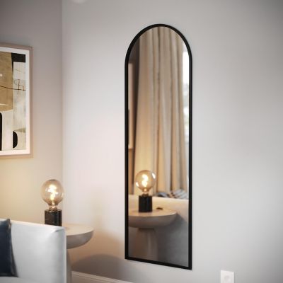 Emma + Oliver Gretel Full Length Floor Mirror, Wall Leaning or Wall Mounted, Slim Silhouette Arched Metal Frame, 22x65, Black Image 2