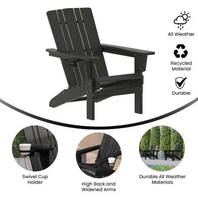Emma + Oliver Haley Adirondack Chair with Cup Holder, Weather Resistant Poly Resin Adirondack Chair, Black Image 3