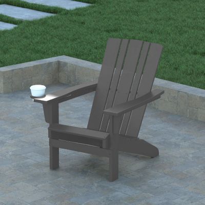 Emma + Oliver Haley Adirondack Chair with Cup Holder, Weather Resistant Poly Resin Adirondack Chair, Gray Image 2