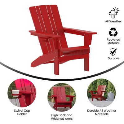Emma + Oliver Haley Adirondack Chair with Cup Holder, Weather Resistant Poly Resin Adirondack Chair, Red Image 3
