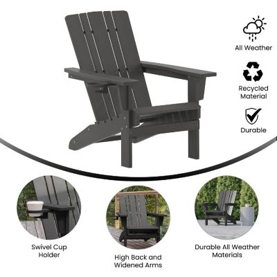 Emma + Oliver Haley Adirondack Chairs with Cup Holders, Weather Resistant Poly Resin Adirondack Chairs, Set of 2, Gray Image 3