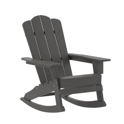 Emma + Oliver Haley Adirondack Rocking Chair with Cup Holder, Weather Resistant Poly Resin Adirondack Rocking Chair, Gray Image 1