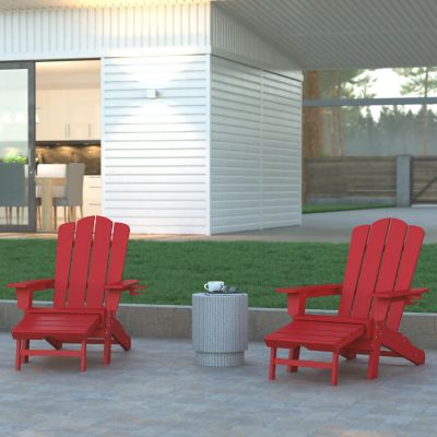 Emma + Oliver Haley Poly Resin Adirondack Chair with Cup Holder and Pull Out Ottoman, All-Weather Poly Resin Indoor/Outdoor Lounge Chair, Red Image 2