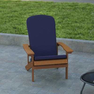 Emma + Oliver Hammond Adirondack Chair with Cushions - Teak Polyresin Chair - Blue Outdoor Cushions - All-Weather Materials - Set of 2 Image 2