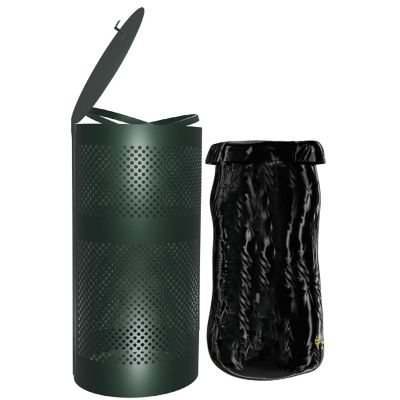 Emma + Oliver Kirk 11.5 Gallon Stainless Steel Outdoor Trash Can with Lid, Freestanding or Mountable Design, 20 Trash Bags Included, Green Image 1