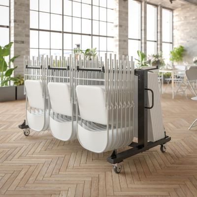 Emma + Oliver Kirk Heavy Duty Folding Table and Chairs Mobile Cart with Locking Wheels and Included Bungee Cords, Black Image 1