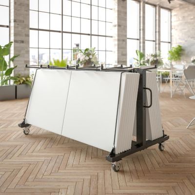 Emma + Oliver Kirk Heavy Duty Folding Table and Chairs Mobile Cart with Locking Wheels and Included Bungee Cords, Black Image 2