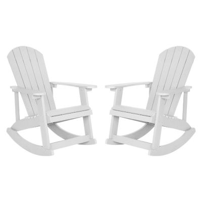 Emma + Oliver Marcy All Weather Rocking Chair - Set of 2 - White Poly Resin - Classic Adirondack Design - UV Resistant Coating - Stainless Steel Hardware Image 1