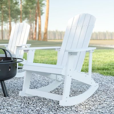 Emma + Oliver Marcy All Weather Rocking Chair - Set of 2 - White Poly Resin - Classic Adirondack Design - UV Resistant Coating - Stainless Steel Hardware Image 1