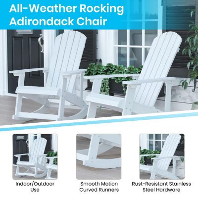 Emma + Oliver Marcy All Weather Rocking Chair - White Poly Resin - Classic Adirondack Design - UV Resistant Coating - Rust Resistant Stainless Steel Hardware Image 2